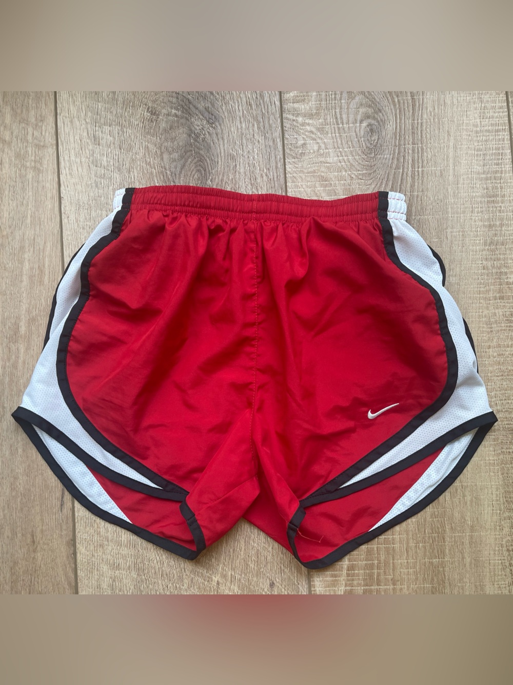 Nike Red Dri-FIT Athletic Shorts with White Swoosh